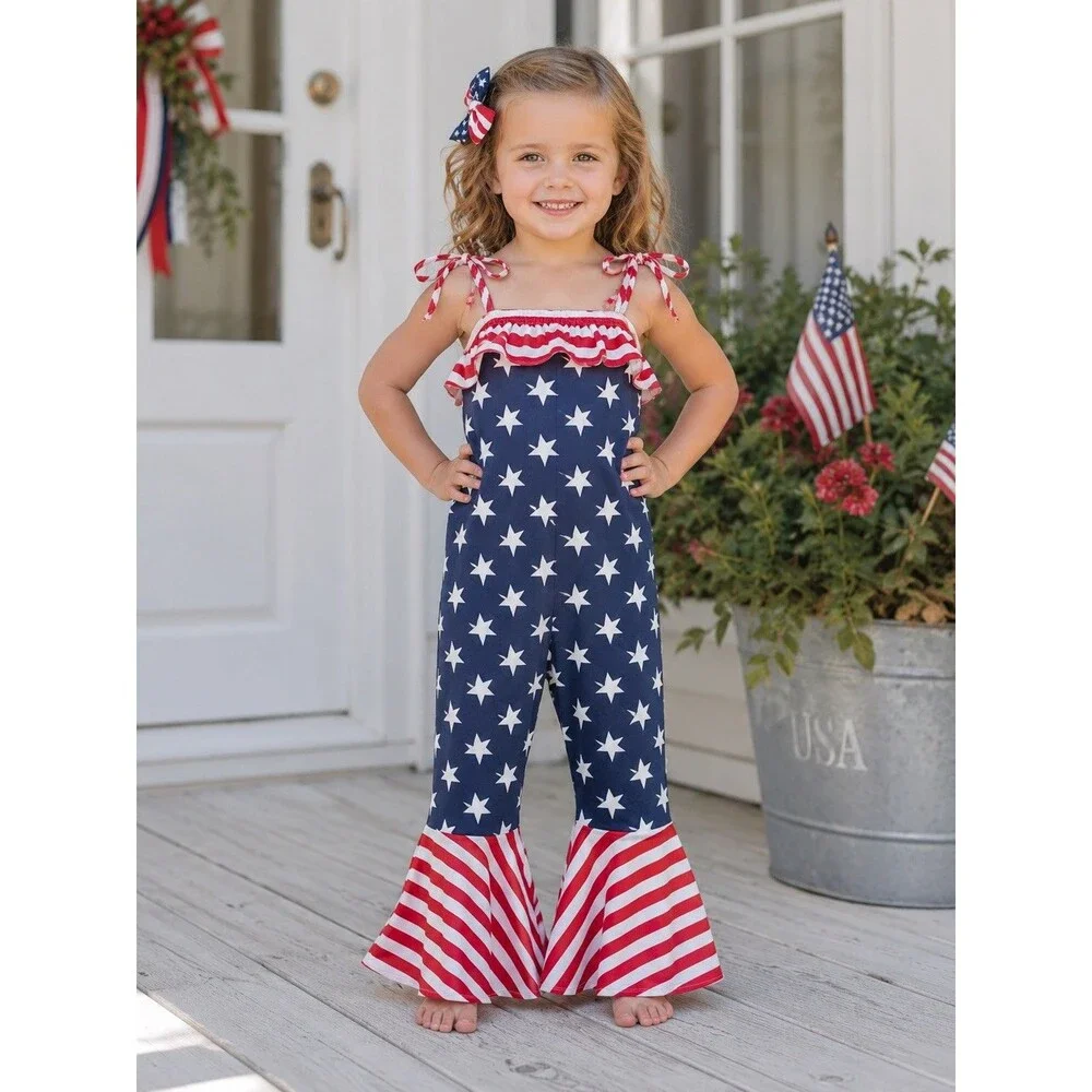 Los Angeles Boutique Toddler Girl American Flag Outfit Holiday Party Jumpsuit 3T - Picture 1 of 11
